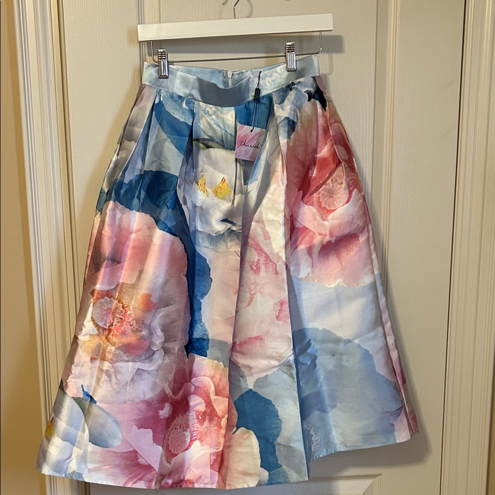 Chicwish A-Line Skirt with Floral Print - Pink, Blue, Cream